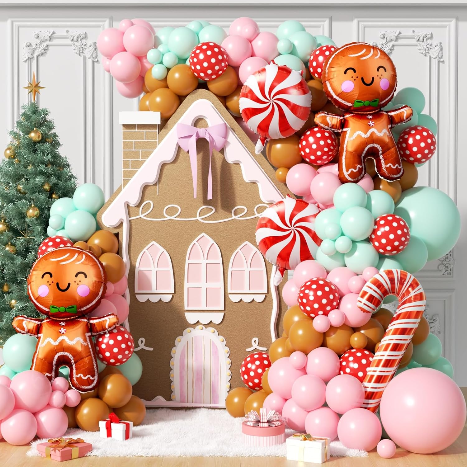 Balloon Arch Kit - 160-teiliges Weihnachts-Ballonbogen-Set mit Pastellfarbenen Rosa, Grünen