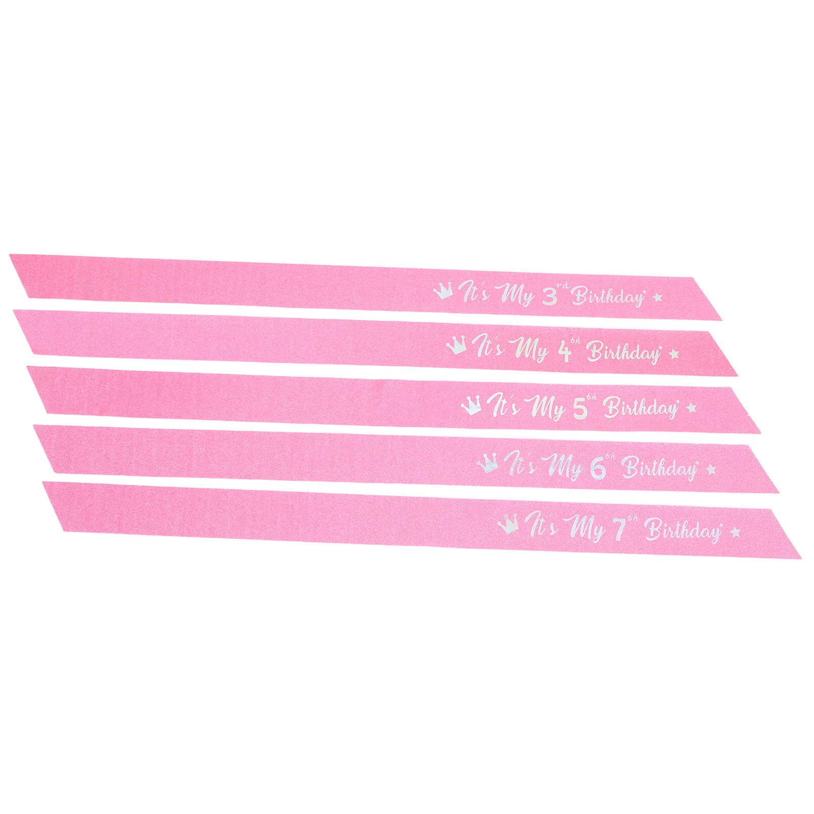 Birthday Sash Glitter - Rosa Glitzer-Geburtstags-Schärpe 5-teiliges Set mit Nummerierten