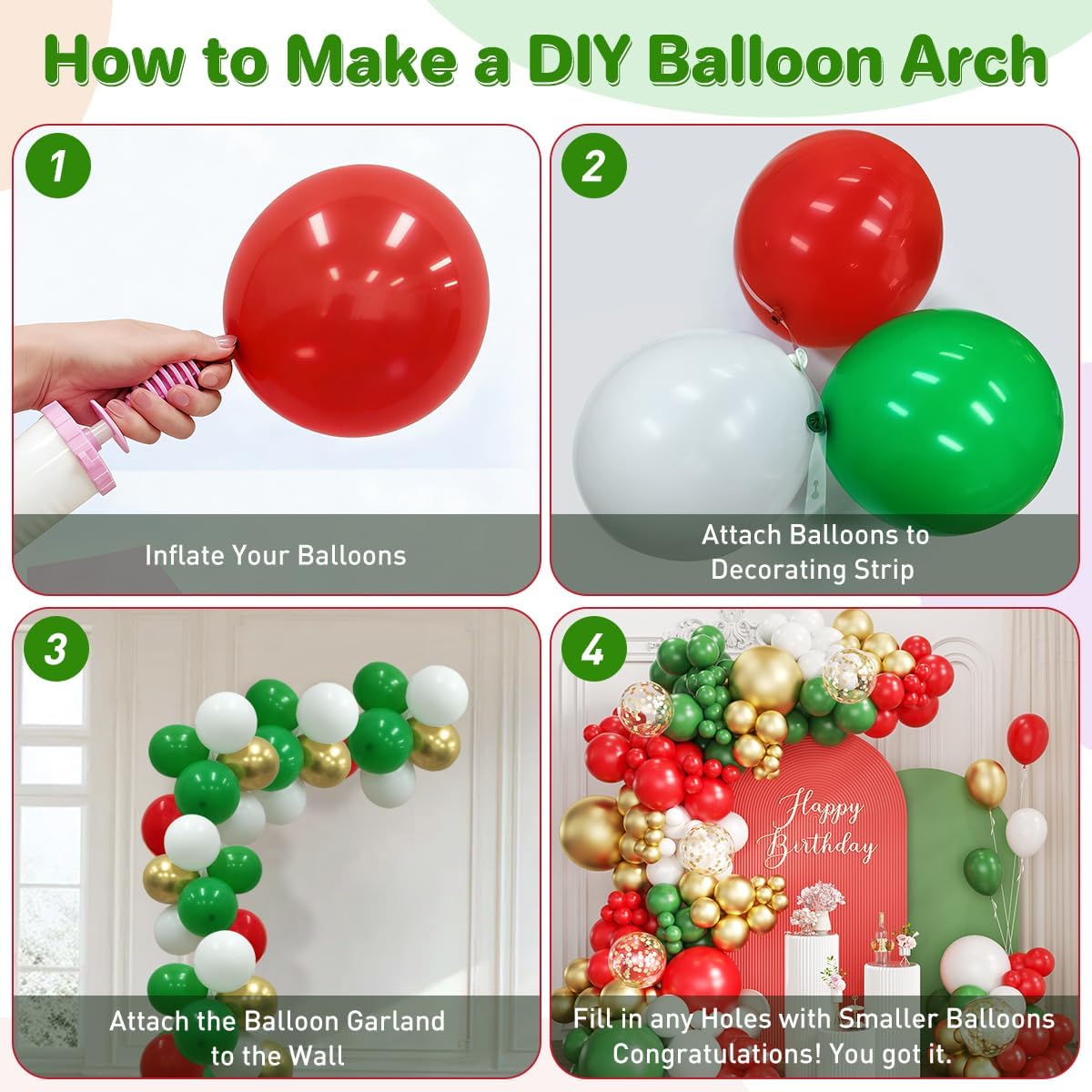 Roter, weißer, grüner und gold – Balloon Arch Kit Bewertung und Preis